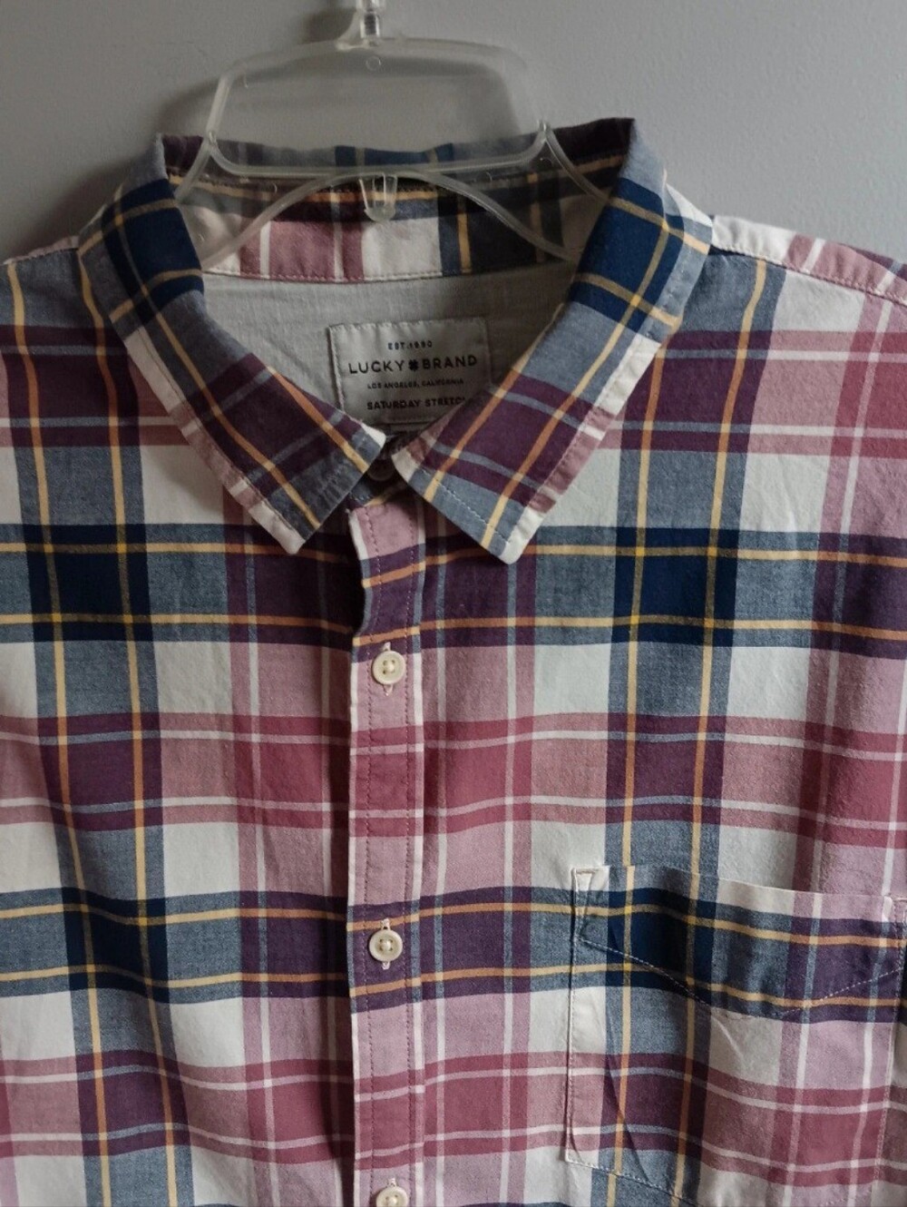 Lucky Brand Plaid Button-Down Shirt in Burgundy, Navy and White